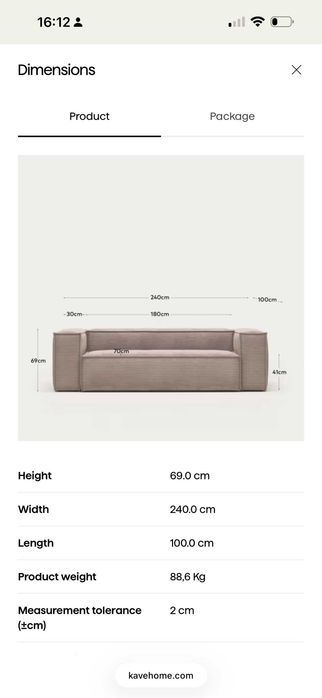 Sofá de 3 lugares Kava Home Blok (Dusty Pink) em PERFEITO estado