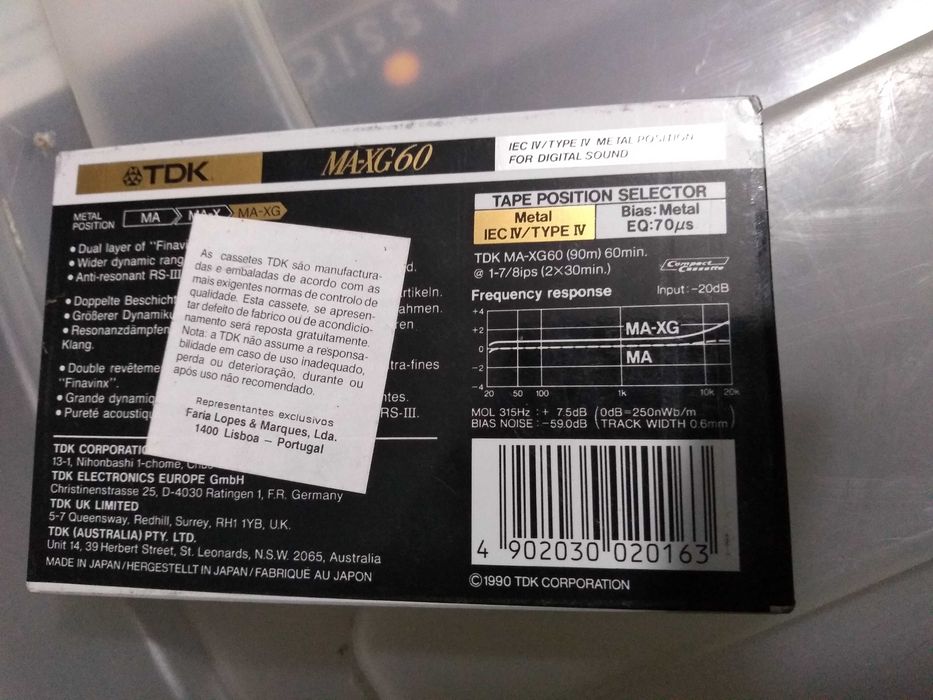 Cassetes de áudio VINTAGE, TDK MA-XG 60, NOVAS!