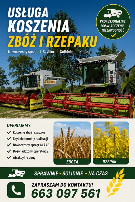 Usługi Koszenia Zbóż I Rzepaku Kombajnem TRANSPORT SKUP