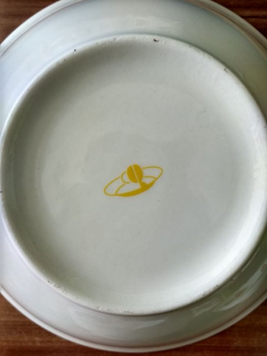 PRL Miska ceramiczna biała ze wzorem