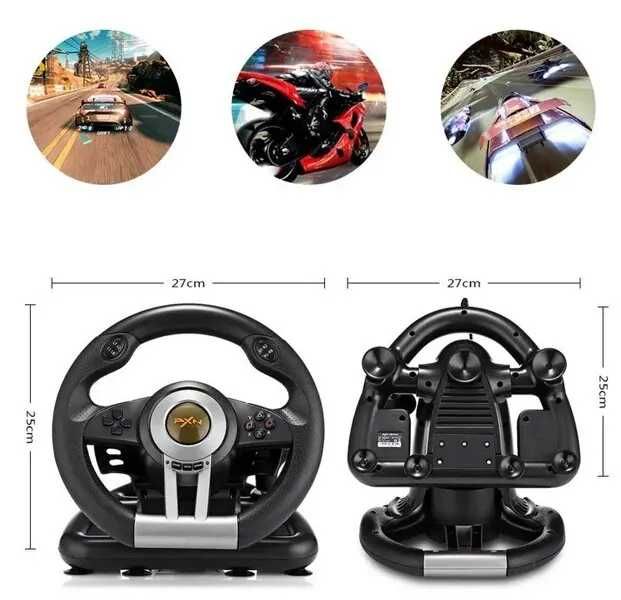 Ігрове кермо з педалями та подвійною вібрацією для ПК на присосках