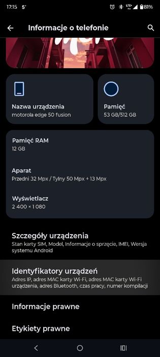 Motorola Edge 50 Fusion, stan idealny, 3 etui, folia na ekranie, gw