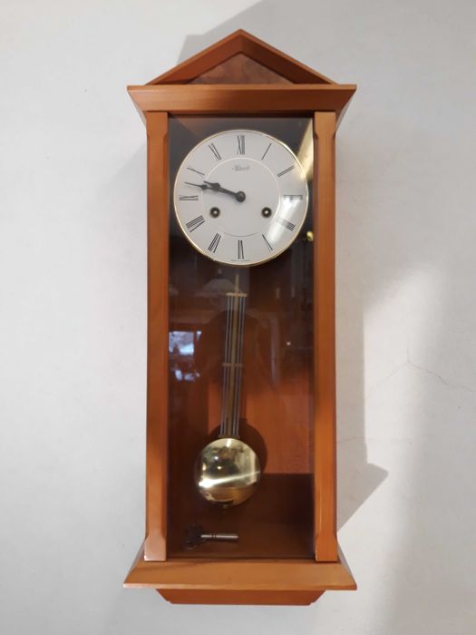 Zegar nowoczesny mechaniczny ścienny Hermle drewniany z wahadłem