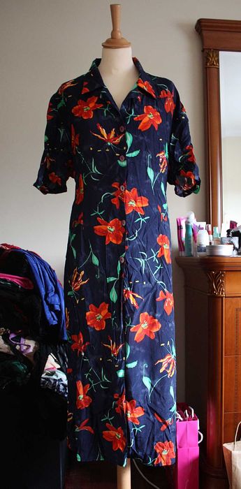 Vestido 80's Vintage Azul com Padrão Floral