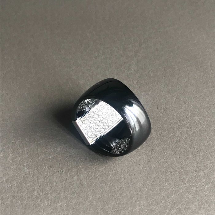 SWAROVSKI -  pierścionek podwójny / dwustronny czarny z kryształkami