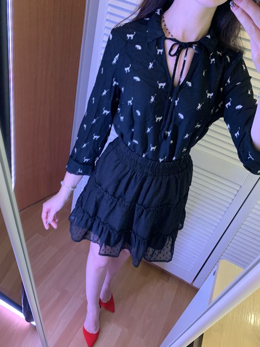 Koszula w kotki czarno biała h&m s długi rękaw