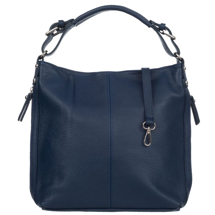 VERA PELLE torebka skórzana elegancka worek z paskiem V566 granatowa