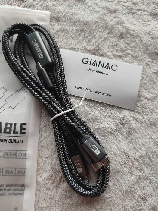 Gianac Kabel Ładujący Pleciony 1,2M 100W 3w1 usb C Lighting