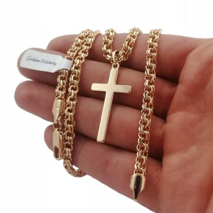 Pozłacany 18k złotem łańcuszek garibaldi + krzyżyk PREZENT !