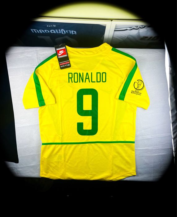 (M) RONALDO NAZARIO 9 BRAZIL FIFA WORLD CUP BRAZYLIA NIKE 2002 Nowa Żółta Domowa Piłkarska Koszulka Sportowa Jersey Kolekcjonerska na co Dzień