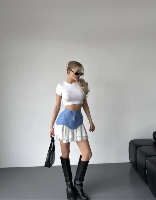 Трендовая женская юбка с имитацией баски верх джинс