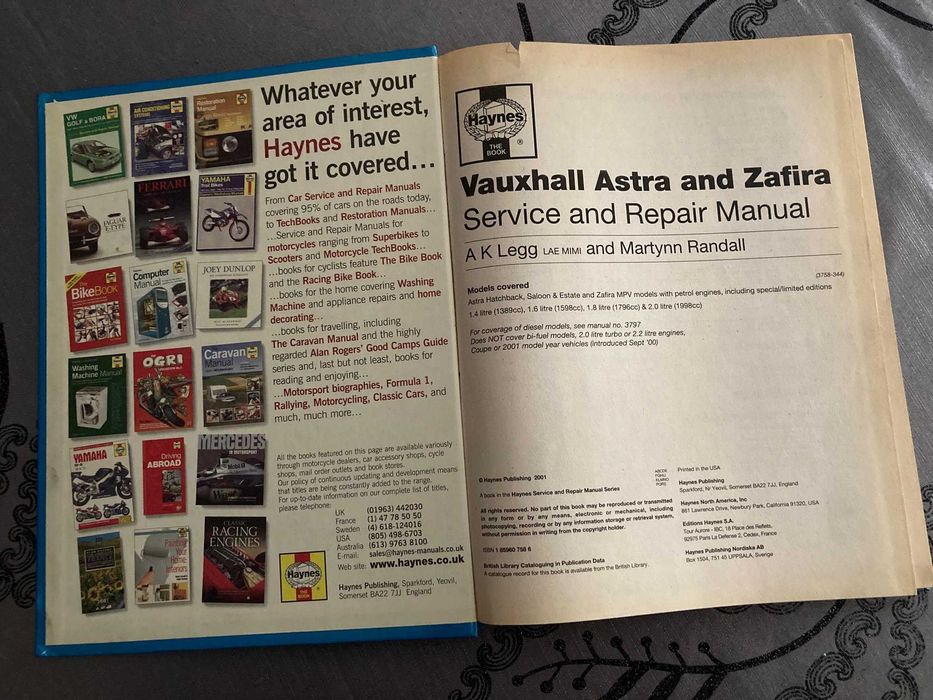 Manual Reparação Haynes, Opel Astra G & Zafira
