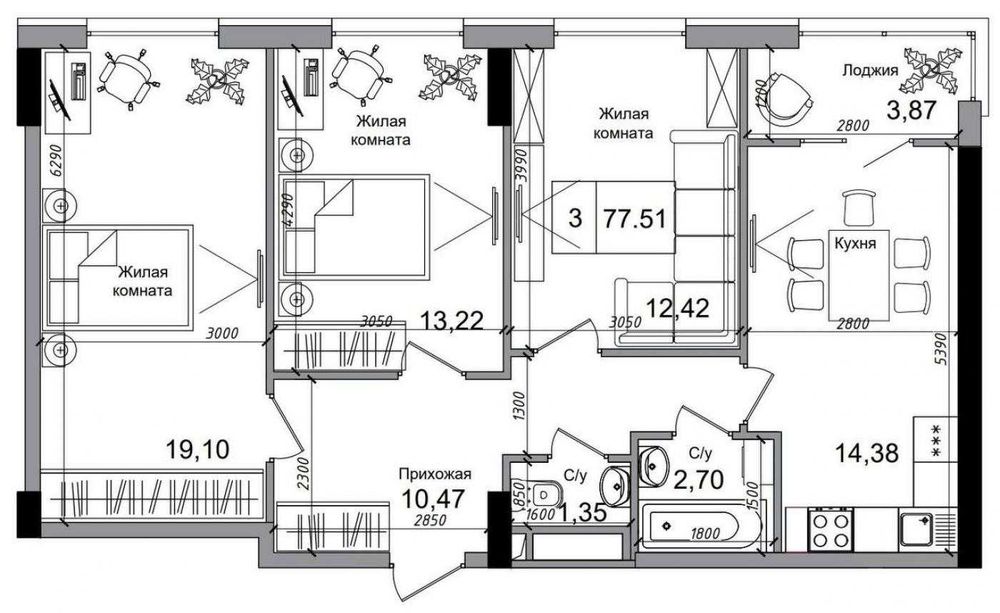 Продажа 3-ком. квартиры в ЖК «Артвилль», дом 4. 1A5