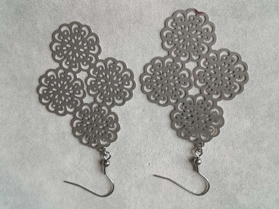 Duże wiszące stalowe kolczyki Ażurowe 7,5 cm Stal 316L Nowe