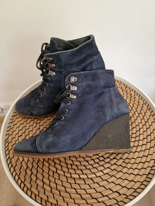 Botki/Buty skórzane na koturnie rozmiar 38
