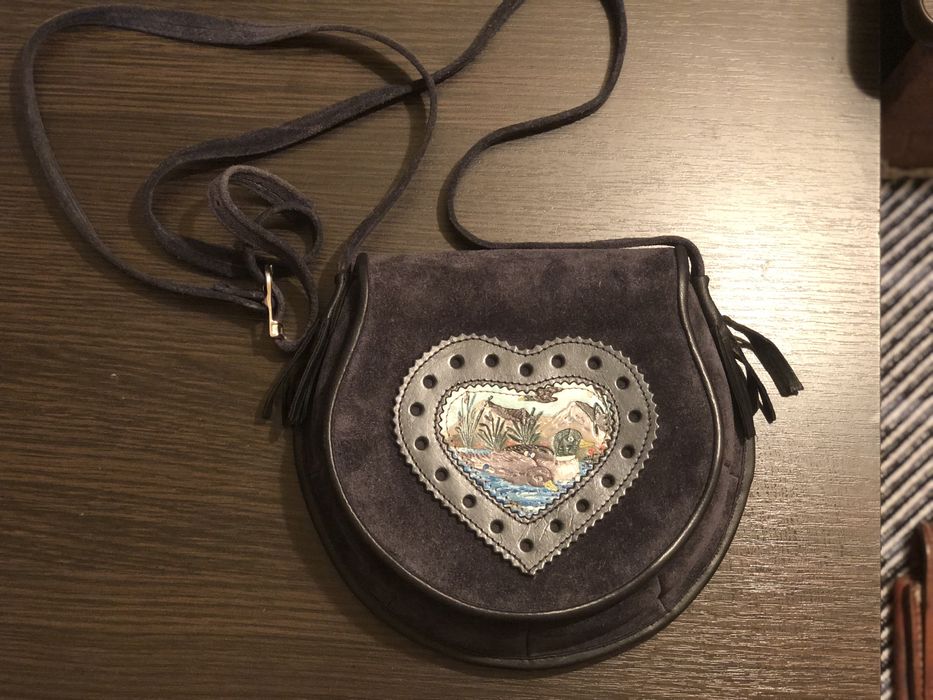 Сумка вінтаж натуральна замша темна синяя роспис ручной работи качки