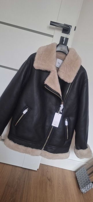 Kurtka kożuch mango biker skóra M zara