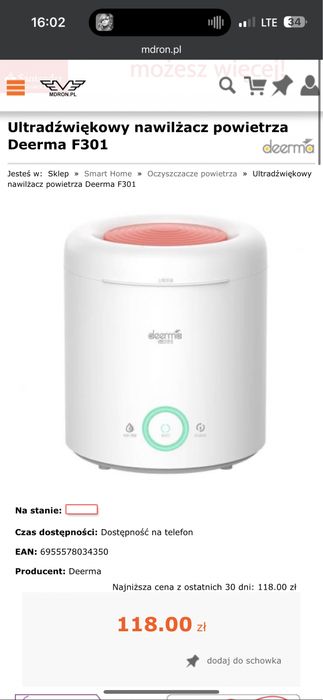 Nawilżacz powietrza Deerma F301 na 2,5L wody