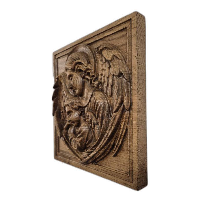 Płaskorzeźba z drewna – Anioły, ochrona i spokój, PREZENT
