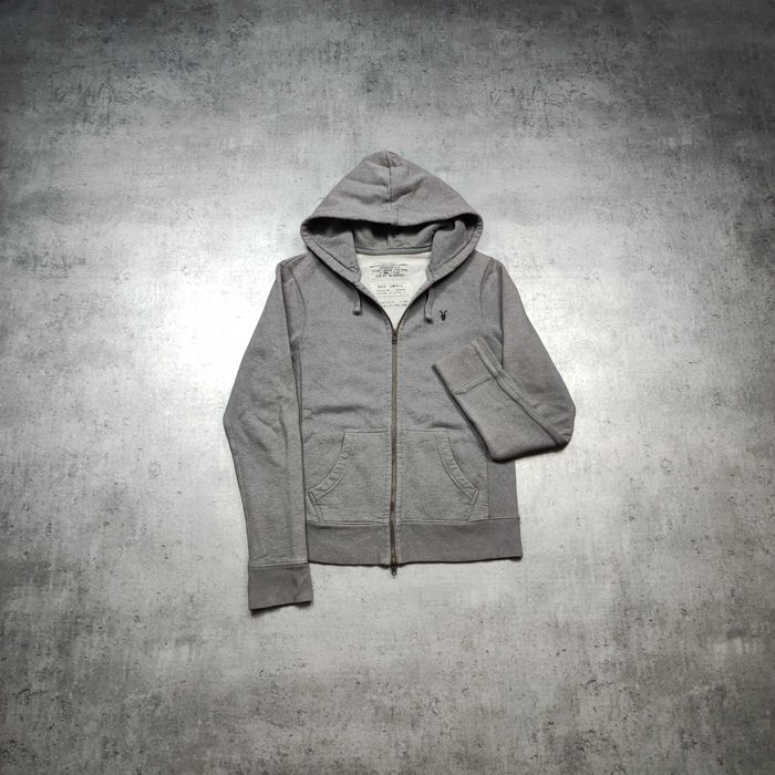 MĘSKA Bluza Rozpinana Bawełna z Kapturem Szara Suwak PREMIUM AllSaints