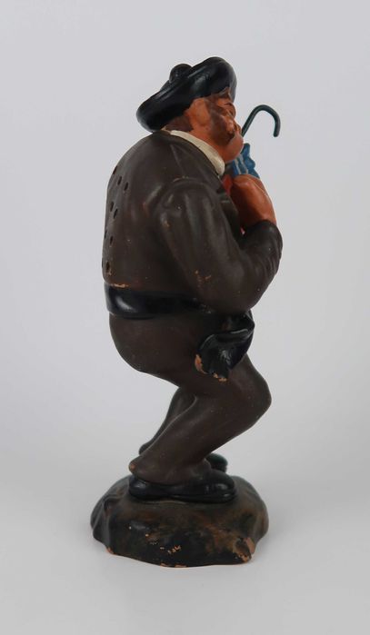 Paliteiro Zé Povinho com guarda chuva em faiança das Caldas (raro)