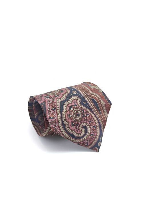 roccobarocco włoski granatowy jedwabny krawat paisley ady56