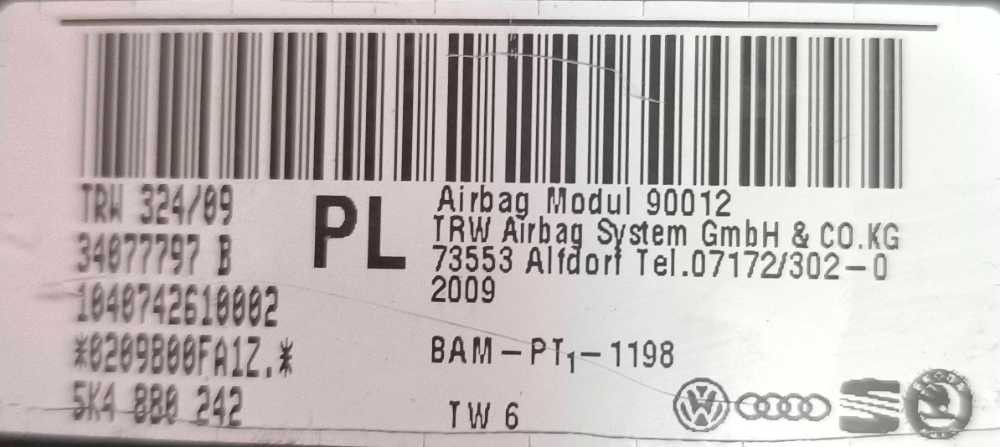 Airbag Banco Direito VW GOLF VI (5K1) ano 2008