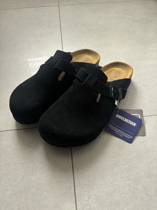 Birkenstock boston clogs czarne klapki zamszowe