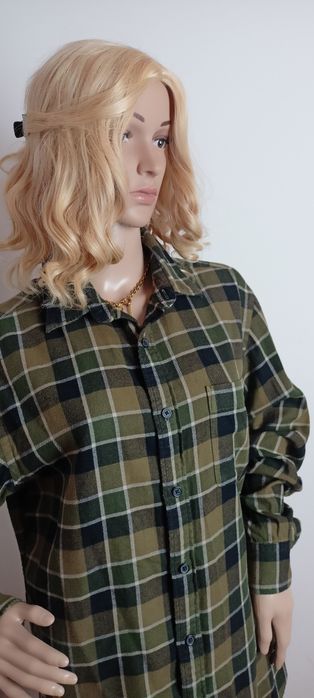 Flanelowa koszula Uniqlo L ciemnozielona krata unisex  bawełna