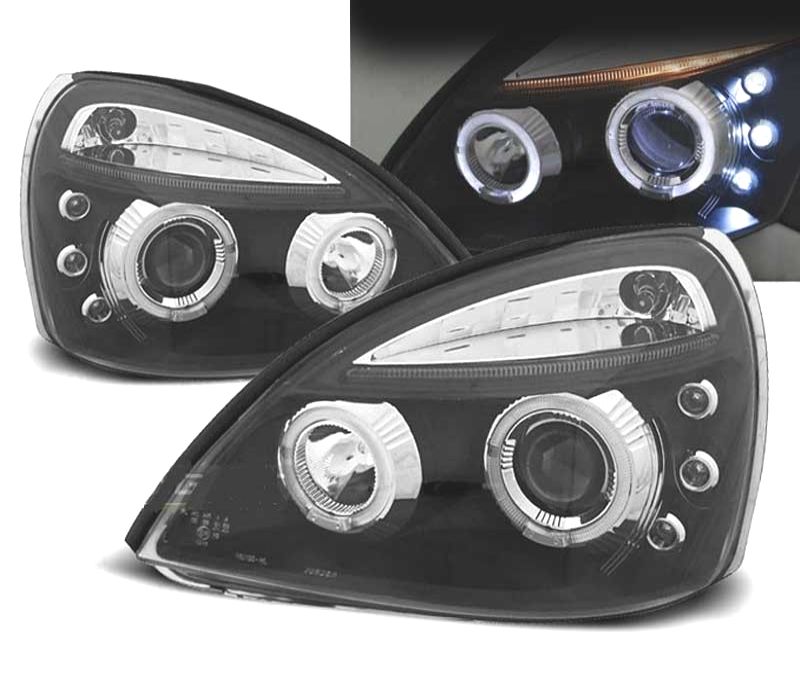 FARÓIS ANGEL EYES LED PARA RENAULT CLIO B 01-05 FUNDO PRETO