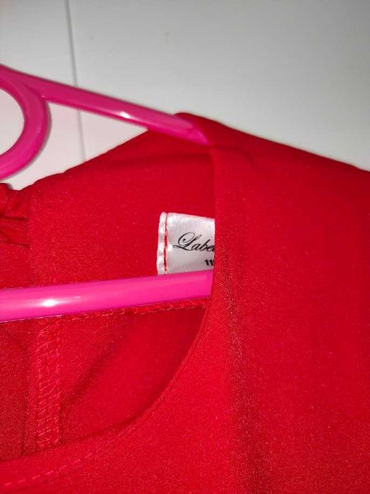 dwie czerwone sukienki bliźniaczki kokarda 122 cm Label