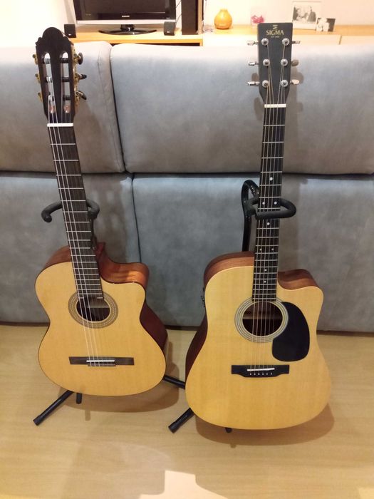 Guitarra clássica acústica com afinador e equalizador incluídos.