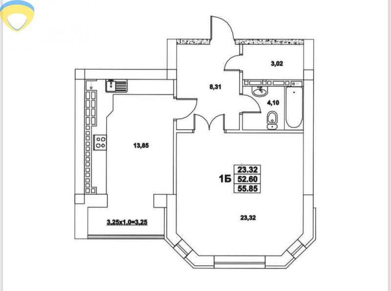 1-комнатная квартира по адресу (площадь 56 м²) - Atlanta.ua - фото 3