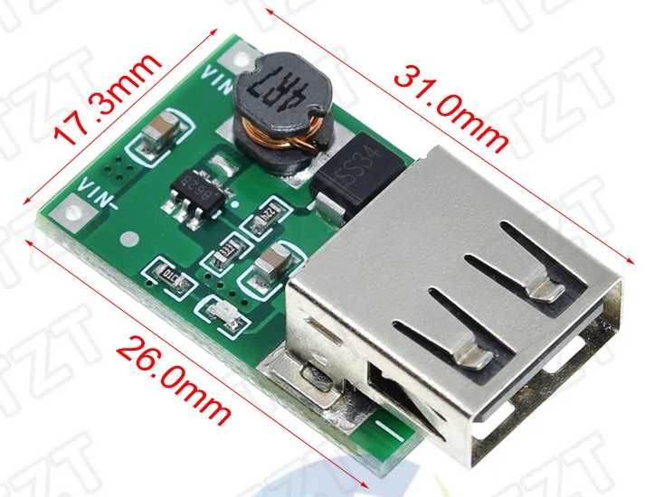 підвищуючий модуль USB від 2-5V до 5V, DC-DC Boost Step-Up, 1200mA