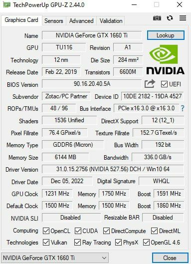 ZOTAC Gaming GeForce GTX 1660 Ti AMP