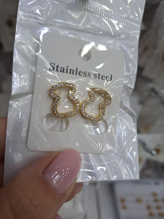 Kolczyki misie z cyrkonii puste sztyft