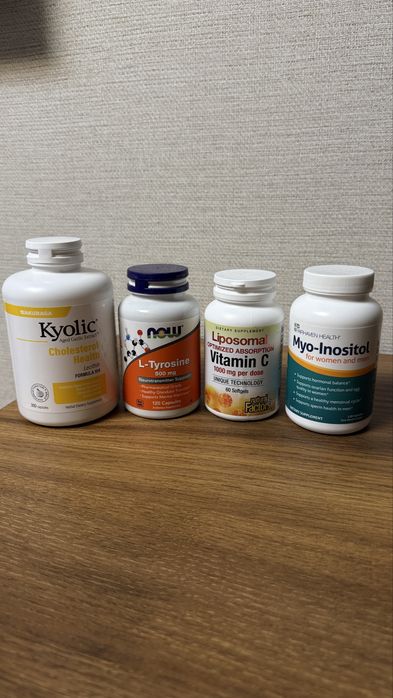Бади  NOW L-Tyrosine, Liposomal Vitamin C, Myo-inositol, Omega 3