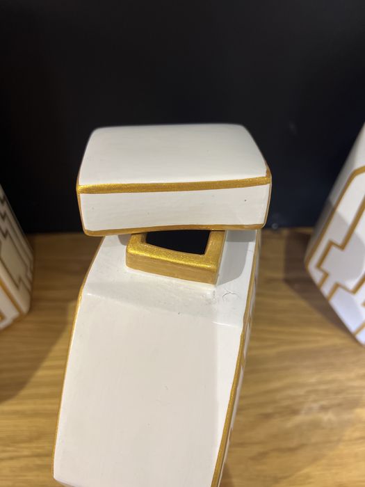 Pote Poligono Branco e Dourado