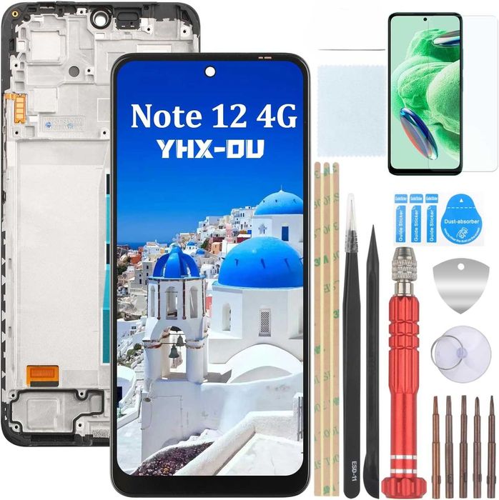 Ekran Xiaomi Redmi Note 12 4G LCD 6.67", czarny z ramką i narzędziami