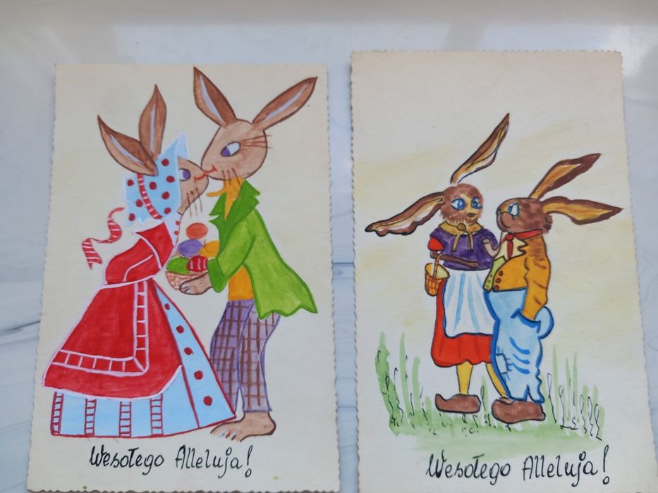 Ręcznie malowane kartki z motywem świątecznym.