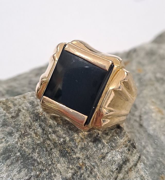 Złoty sygnet Męski z Onyksem Pr.750 stan idealny Ocechowany