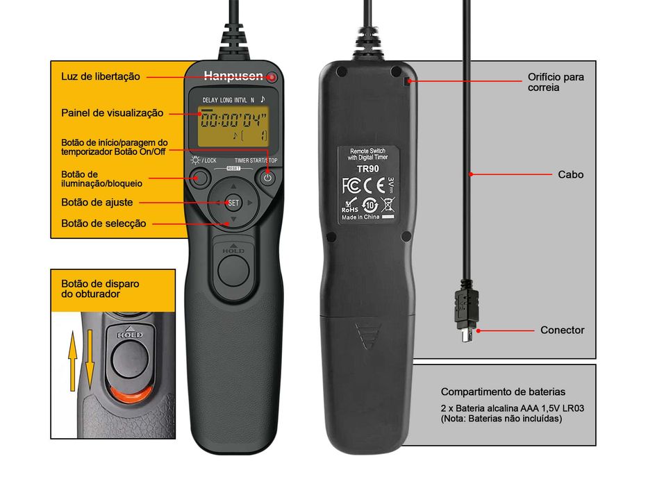Temporizador disparador de controlo remoto para Nikon (Conexão N10)