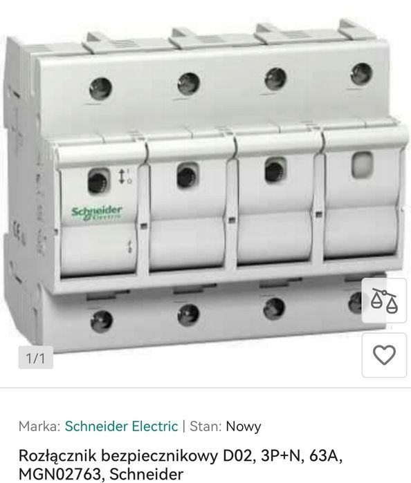 Rozłącznik bezpiecznikowy D02, 3P+N, 63A, MGN02763, Schneider
