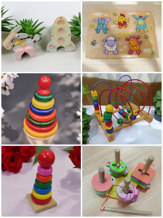 Монтессорі ранній розвиток дерев'яні Сортер пірамідка  ксилофон