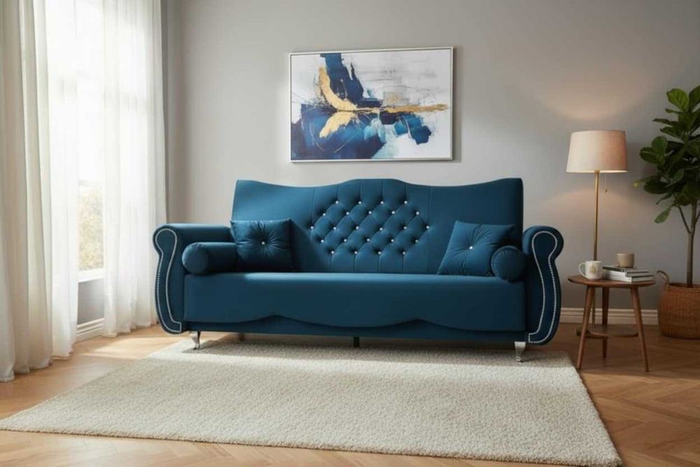 Solidna Kanapa rozkładana do salonu sofa z funkcją spania do pokoju pojemnik na pościel Glamour Pojemnik