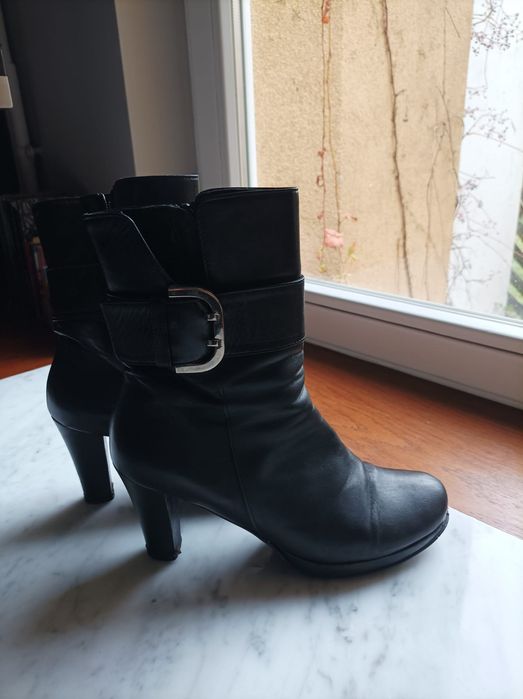 Premium Apia włoskie skórzane botki kozaki obcas klamra na obcasie