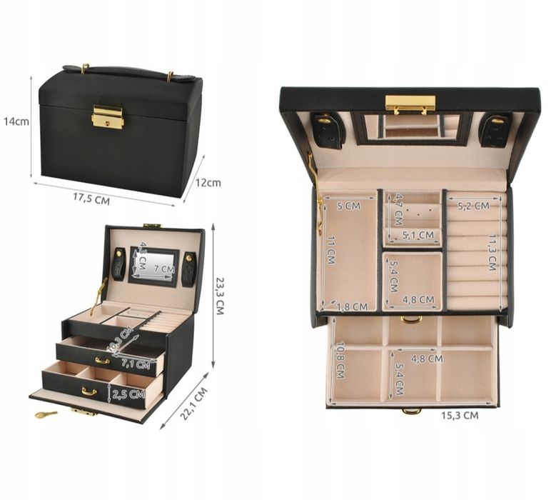 Kuferek na Biżuterię Szkatułka Organizer Pudełko Etui Elegancki na Kol