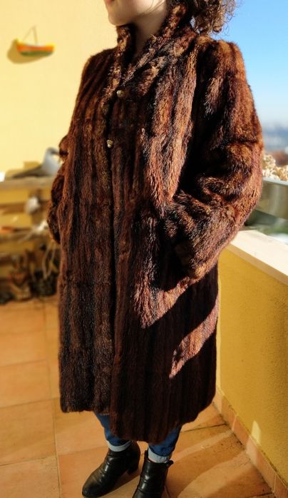 Casaco comprido em pele de Marta genuína