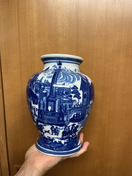 Jarra/vaso de porcelana azul e branco