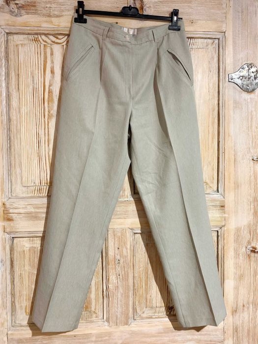 spodnie damskie L XL garnitur beżowe na kant eleganckie materiałowe